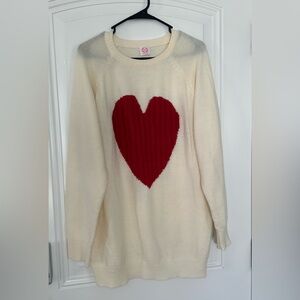 Wanna B Cute Red Heart Knit Crewneck Dolman Sleeve Sweater. Size L